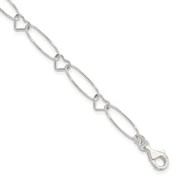 Sterling Silver Oval and Heart Link Bracelet