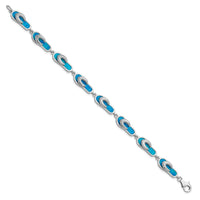 Sterling Silver Rhodium-plated 7in Created Blue Opal Inlay Sandal Bracelet