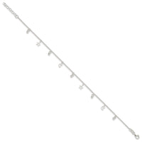 Sterling Silver Polished Bead Star and Moon 9in Plus 1in Ext. Anklet