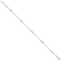 Sterling Silver Polished Bead 10in Plus 1in ext. Anklet