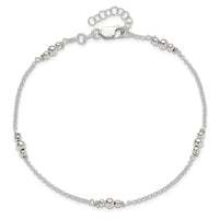 Sterling Silver Polished Bead 10in Plus 1in ext. Anklet