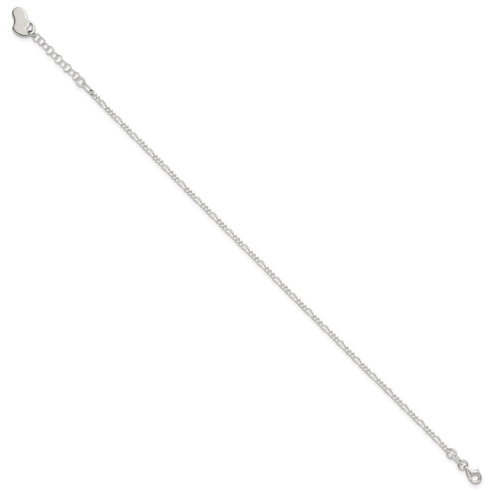 Sterling Silver Polished Heart 9in Plus 1in Ext. Anklet