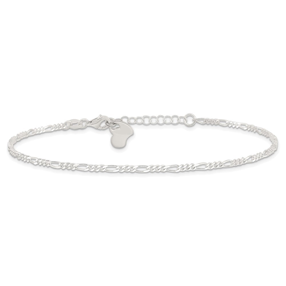 Sterling Silver Polished Heart 9in Plus 1in Ext. Anklet
