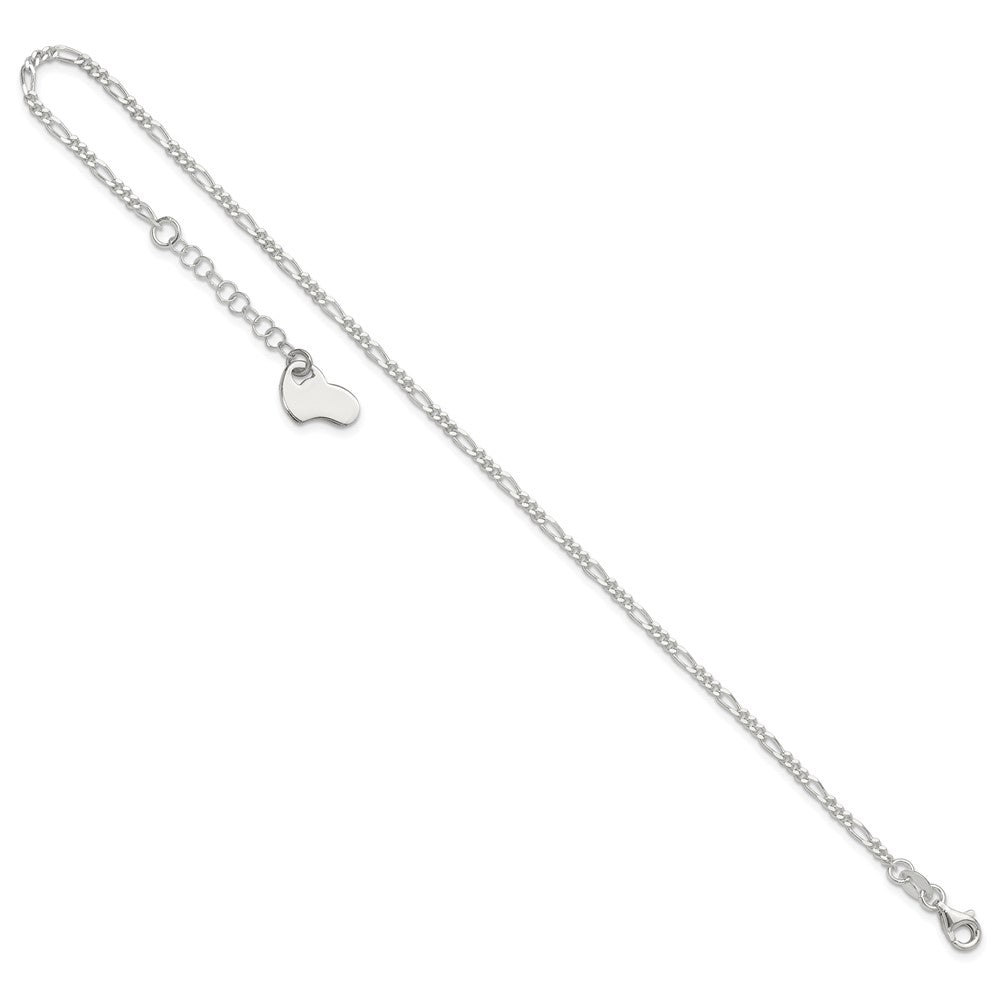 Sterling Silver Polished Heart 9in Plus 1in Ext. Anklet