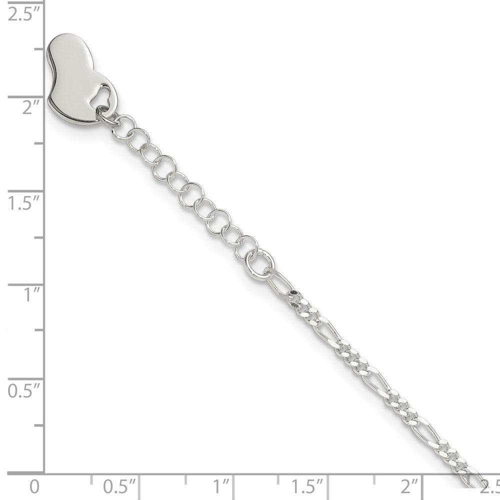 Sterling Silver Polished Heart 9in Plus 1in Ext. Anklet