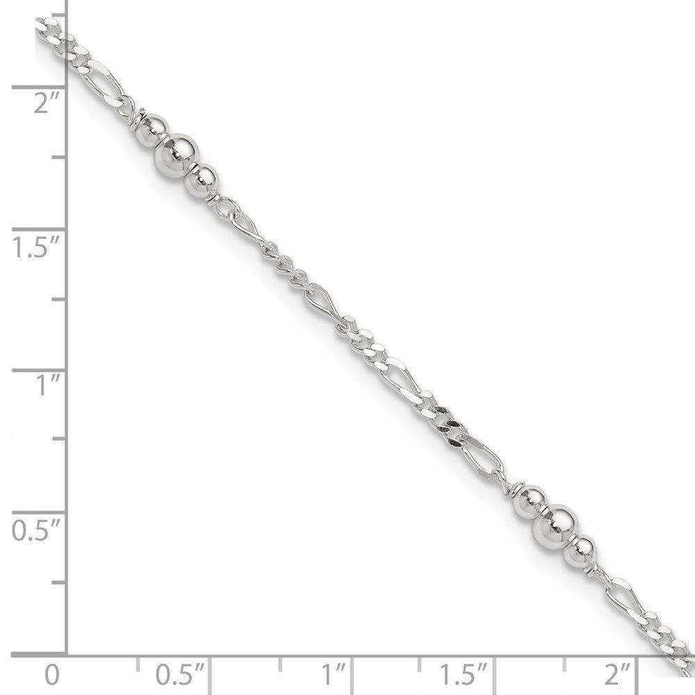 Sterling Silver Polished Bead Plus 1in ext. Anklet