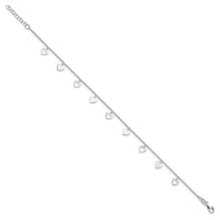 Sterling Silver 9 inch Polished Heart with 1in ext. Anklet