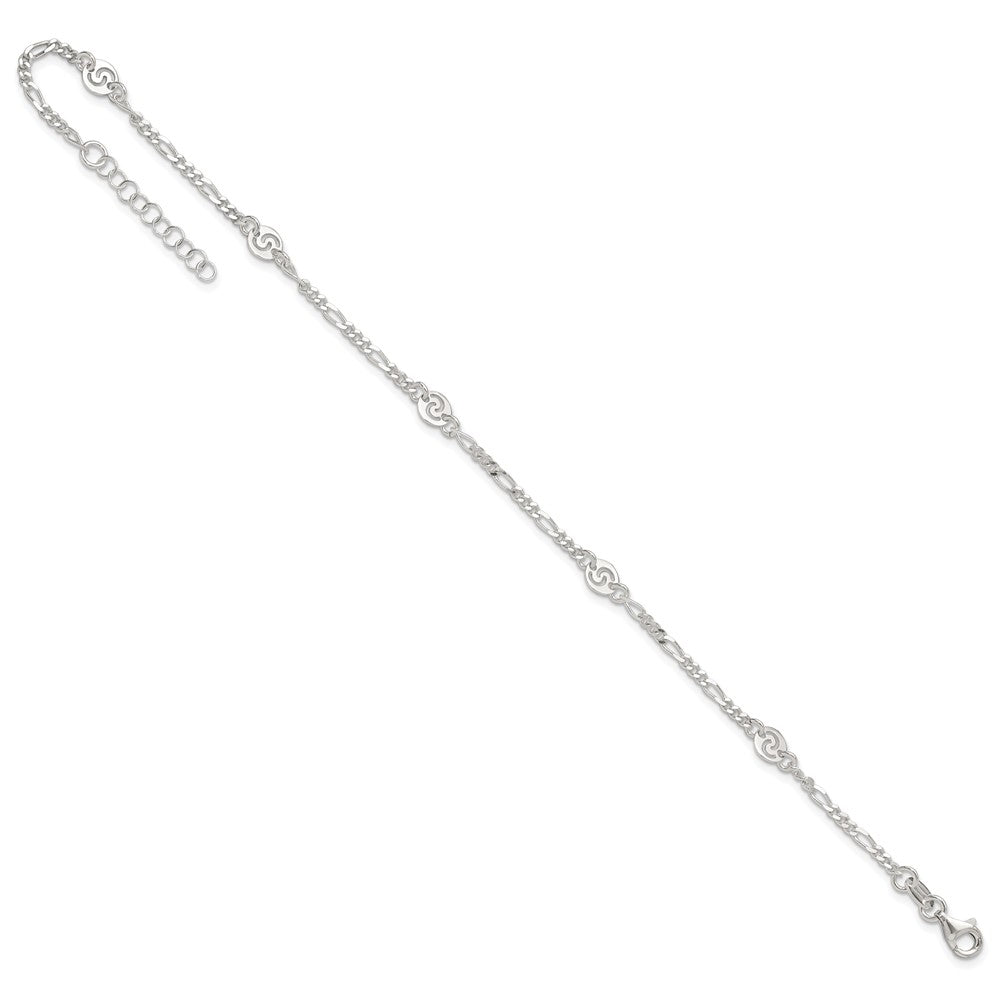 Sterling Silver Polished Swirl Disc 9in Plus 1in ext. Anklet