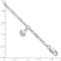 Sterling Silver Polished Shell 9in Plus 1in Ext. Anklet