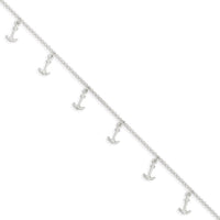 Sterling Silver Polished Anchors 9in Plus 1in Ext. Anklet