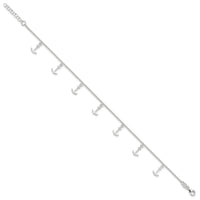 Sterling Silver Polished Anchors 9in Plus 1in Ext. Anklet