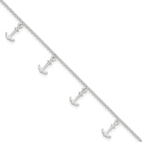 Sterling Silver Polished Anchors 9in Plus 1in Ext. Anklet