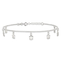Sterling Silver Polished Turtle 9in Plus 1in Ext. Anklet