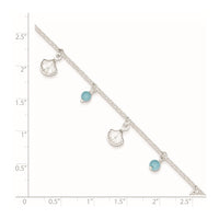 Sterling Silver Polished Shell and Turquoise 9in Plus 1in Ext. Anklet