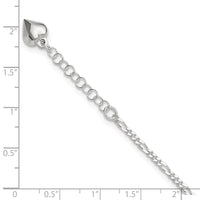 Sterling Silver Polished Heart 9in Plus 1in Ext. Anklet