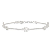 Sterling Silver Polished Flower 9in Plus 1in Ext. Anklet