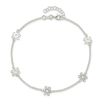 Sterling Silver Polished Flower 9in Plus 1in Ext. Anklet