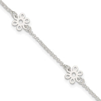 Sterling Silver Polished Flower 9in Plus 1in Ext. Anklet