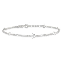 Sterling Silver Polished Moon and Star 9in Plus 1in Ext. Anklet