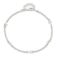 Sterling Silver Polished Moon and Star 9in Plus 1in Ext. Anklet