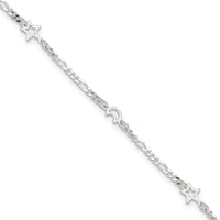 Sterling Silver Polished Moon and Star 9in Plus 1in Ext. Anklet
