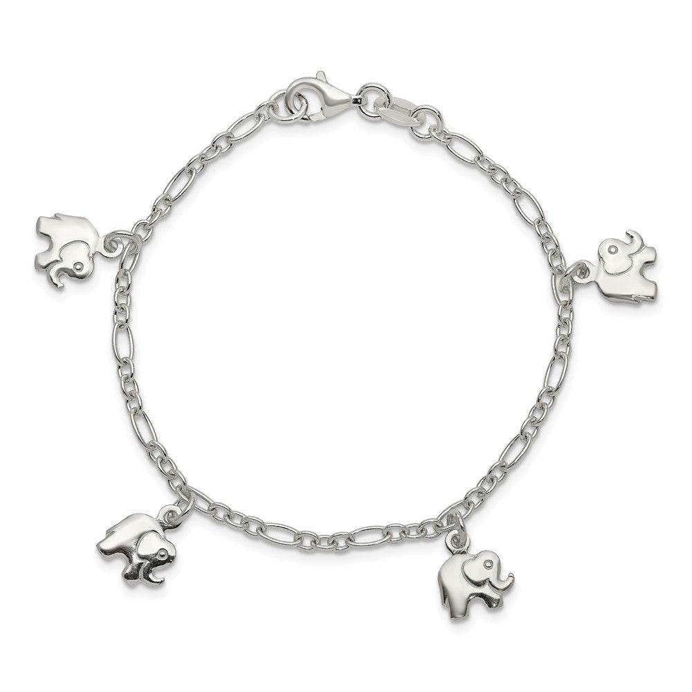 Sterling Silver Polished Elephants with 1in ext. Children's Bracelet