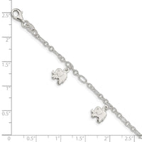 Sterling Silver Polished Elephants with 1in ext. Children's Bracelet