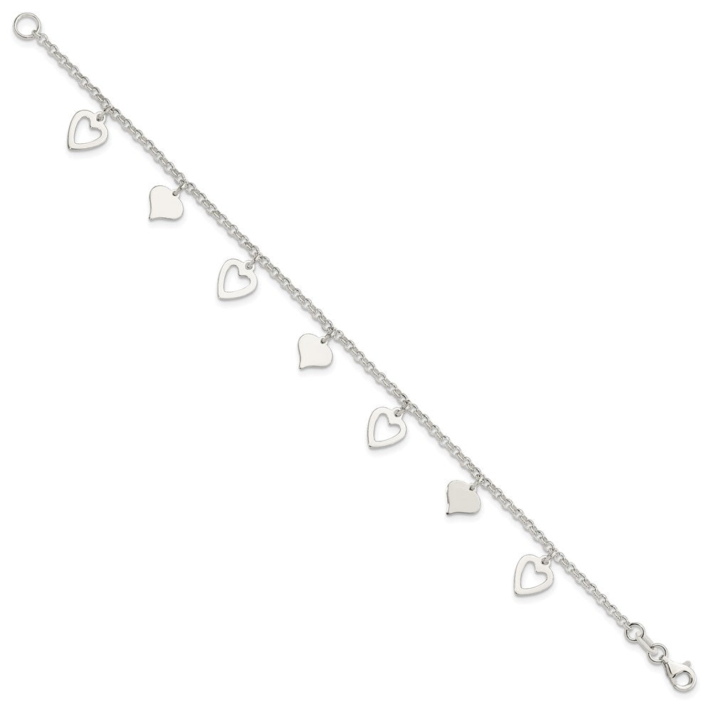 Sterling Silver Polished Heart Bracelet