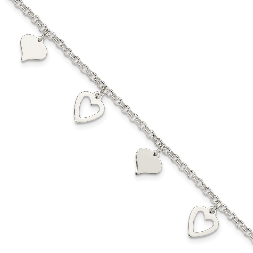 Sterling Silver Polished Heart Bracelet