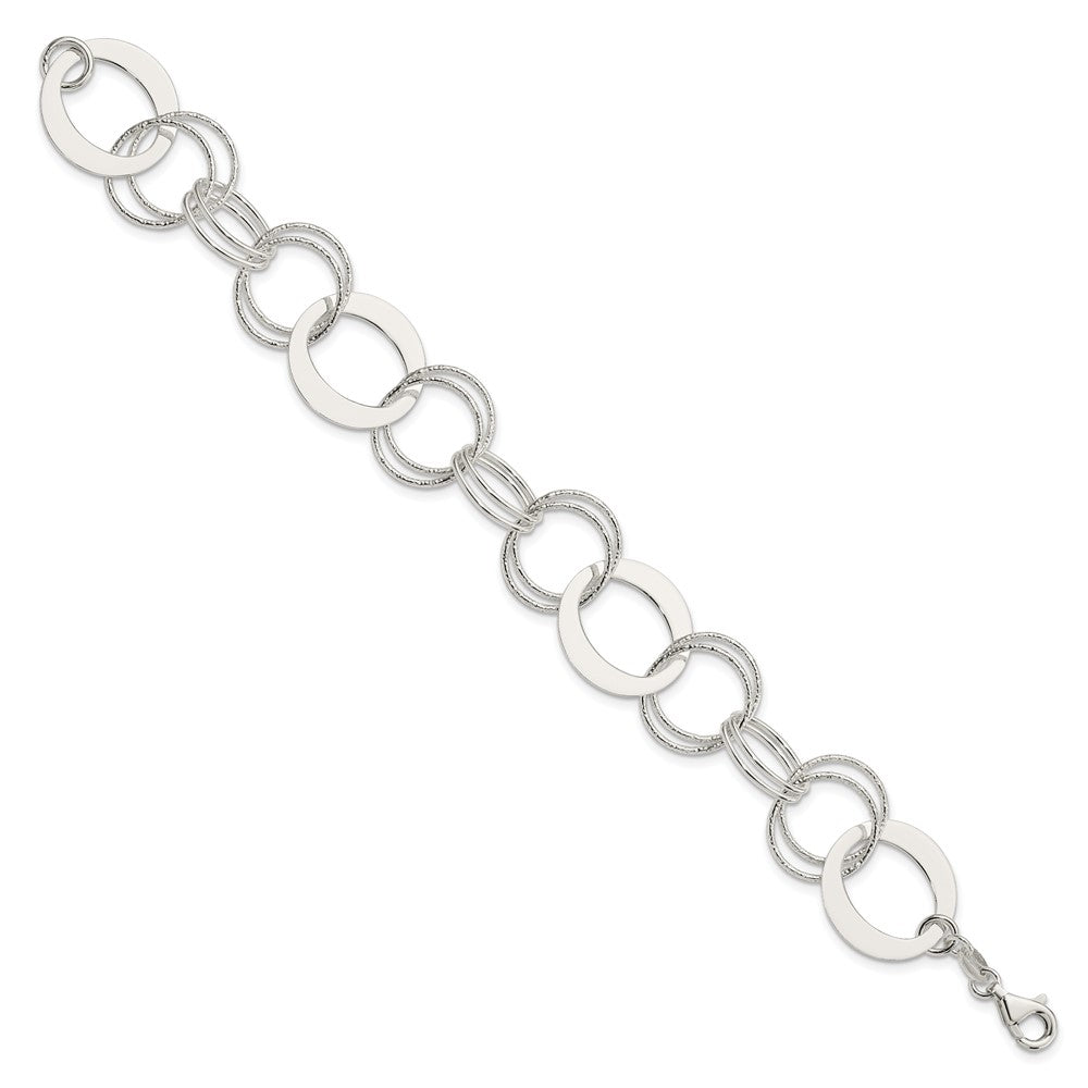 Sterling Silver Polished and Textured Circle Link Bracelet