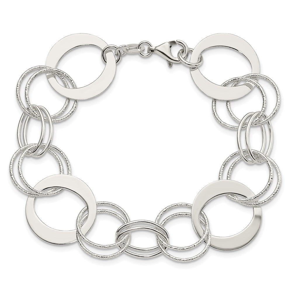 Sterling Silver Polished and Textured Circle Link Bracelet