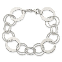 Sterling Silver Polished and Textured Circle Link Bracelet