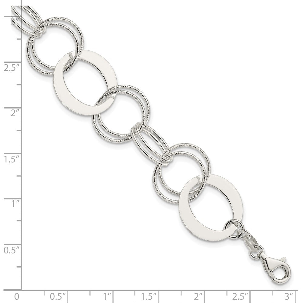 Sterling Silver Polished and Textured Circle Link Bracelet