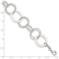 Sterling Silver Polished and Textured Circle Link Bracelet