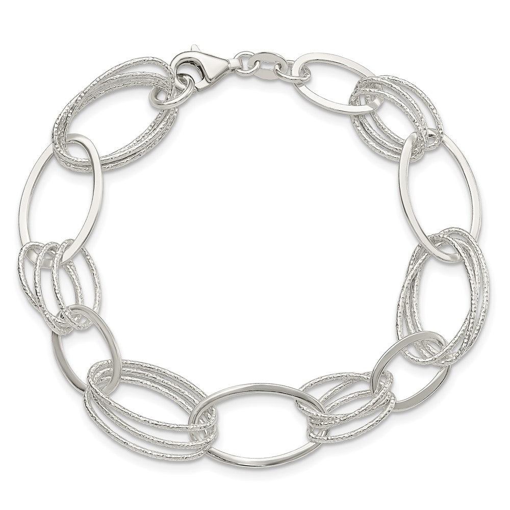 Sterling Silver Polished and Textured Oval Link Bracelet