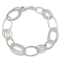 Sterling Silver Polished and Textured Oval Link Bracelet