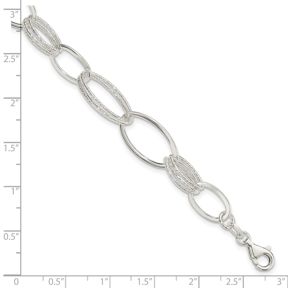 Sterling Silver Polished and Textured Oval Link Bracelet