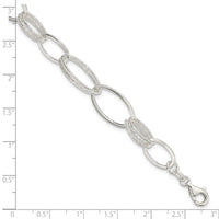 Sterling Silver Polished and Textured Oval Link Bracelet