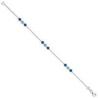Sterling Silver Polished Aquamarine Capri Blue Glass Bead Bracelet
