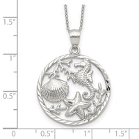 Sterling Silver Rhodium-plated Seahorse, Starfish and Shell Pendant