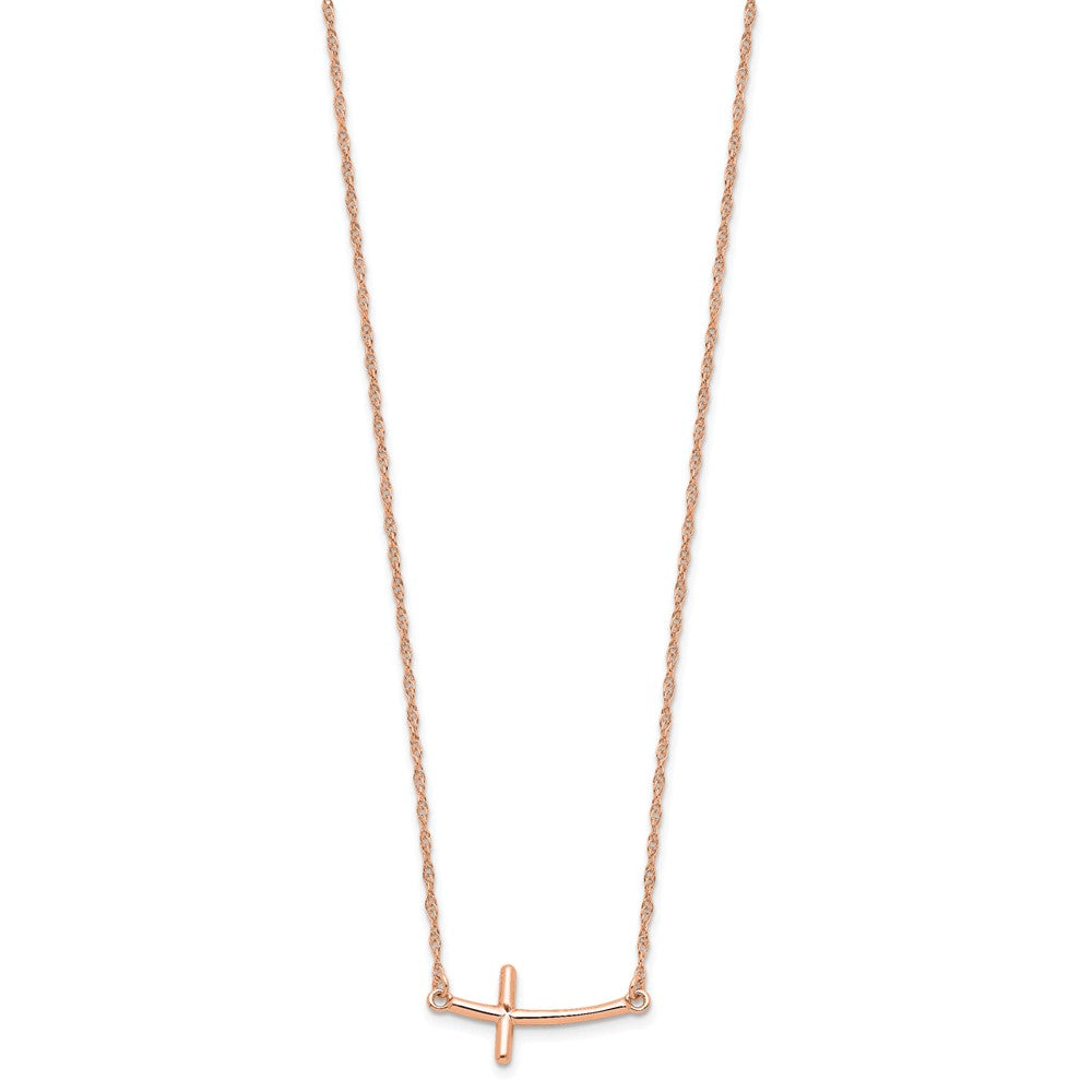 Sterling Silver RG-plated Large Sideways Curved Cross Necklace