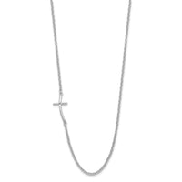 Sterling Silver Rh-plated Small Off-Set Sideways Curved Cross Necklace