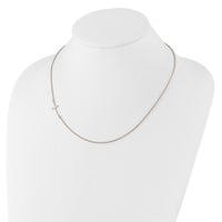 Sterling Silver Rh-plated Small Off-Set Sideways Curved Cross Necklace