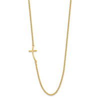 Sterling Silver YG-plated Small Off-Set Sideways Curved Cross Necklace