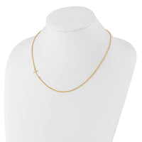 Sterling Silver YG-plated Small Off-Set Sideways Curved Cross Necklace