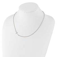 Sterling Silver Rh-plated Large Off-Set Sideways Curved Cross Necklace