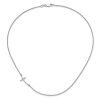 Sterling Silver Rh-plated Large Off-Set Sideways Curved Cross Necklace