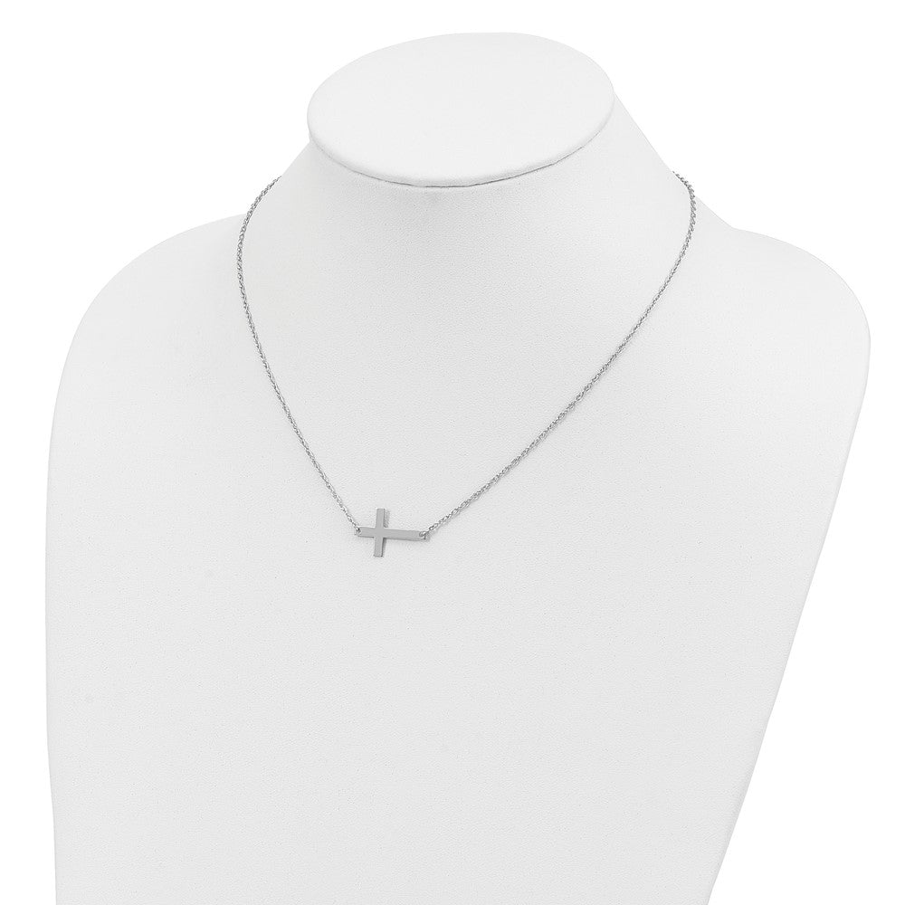 Sterling Silver Rhodium-plated Large Sideways Cross Necklace