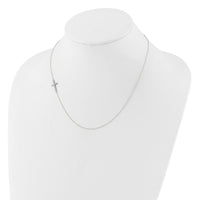 Sterling Silver Rhod-pltd CZ Offset Sideways Cross w/2in Ext Necklace