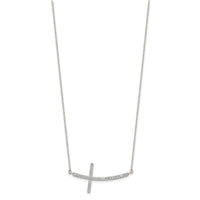 Sterling Silver Rhodium-plated CZ Sideways Cross w/2in Ext Necklace